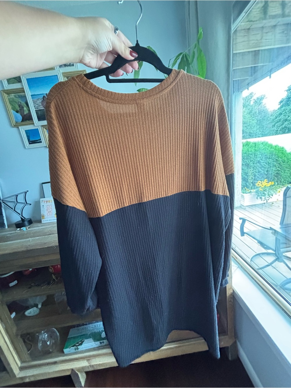 Women’s Two-Tone Ribbed Long Sleeve Sweater Dress